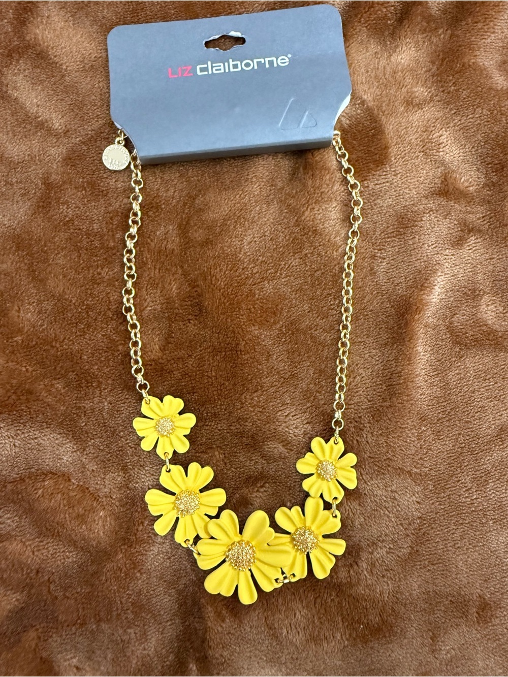 Liz Claiborne Yellow Floral Bib Necklace with Gold-Tone Chain